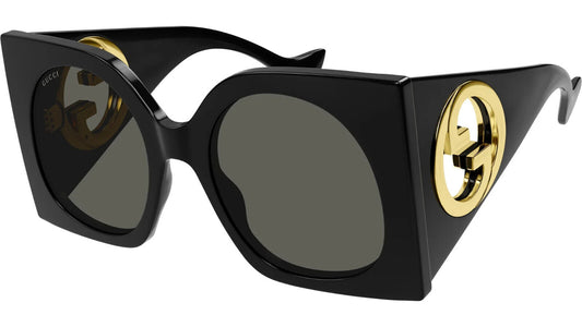 Gucci GG1254S-001-55 SHINY BLACK GOLD / GREY 55-22-140 GUCCI SUNGLASSES